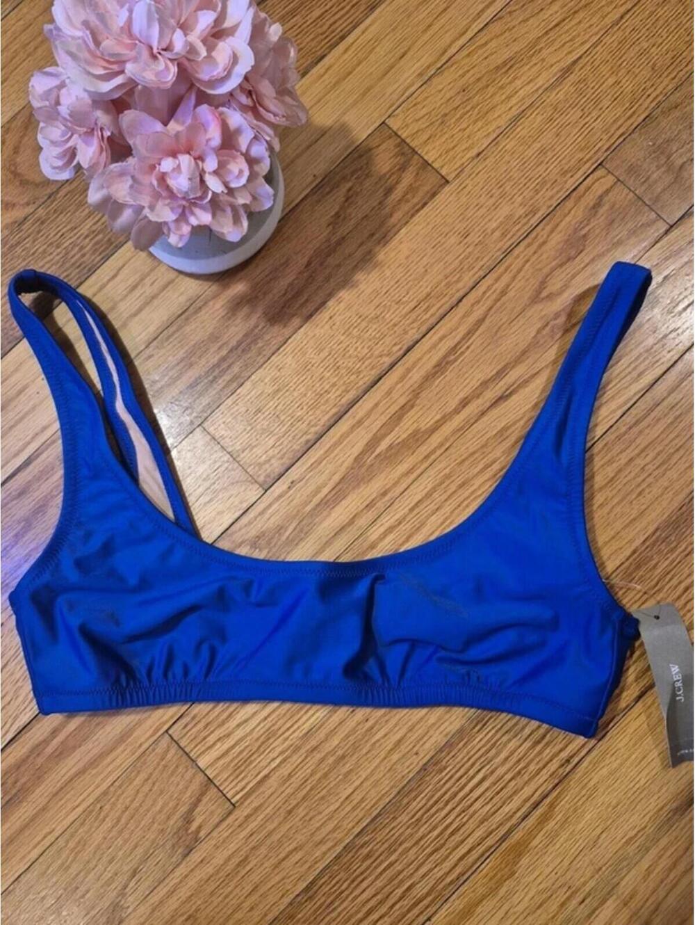 J. Crew Blue/ Green Heritage Scoop Neck Bikini Top Women's Med. Lined Lot of 2